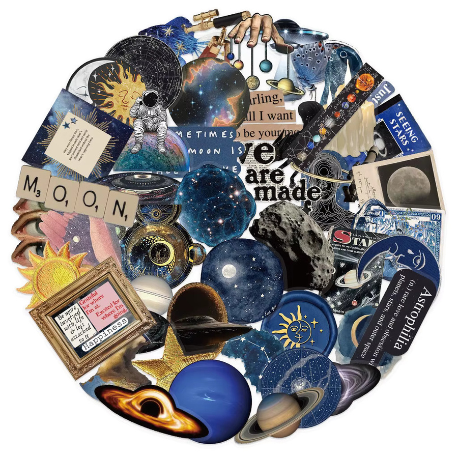 50 Stück transparente INS Space Sticker von AnimeWorlds Store, wasserdichte PET-Aufkleber für Scrapbooking, Gitarre und Notebook-Dekor, Mehrfarbig - Bild 2