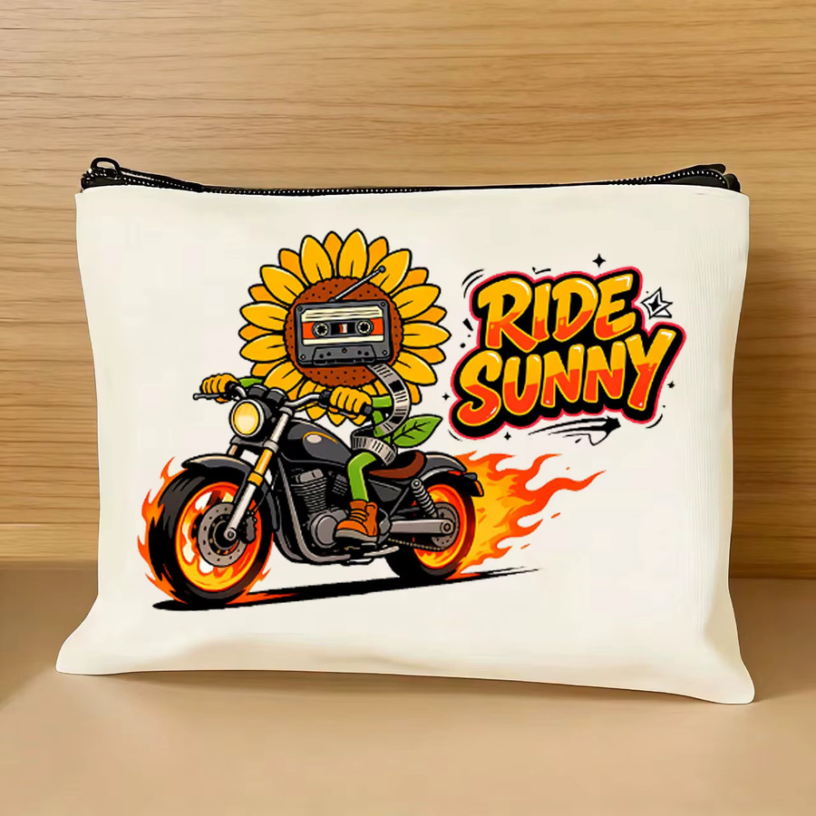 Multifunktionale Canvas-Tasche mit Sonnenblumenmotiv in Weiß als Stifteetui oder Münzgeldbörse - Bild 4