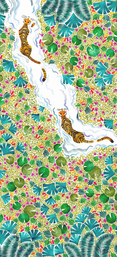 Isidore Leroy Mural Tigres Wandtattoo mit Tiermotiv in Multicolor für Kinderzimmer - Bild 1