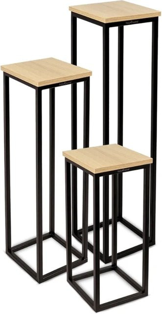 DELUKE Blumenständer LURI 3er Set aus MDF und Metall in Hellbraun und Schwarz im Loft- und Industriestil - Bild 1