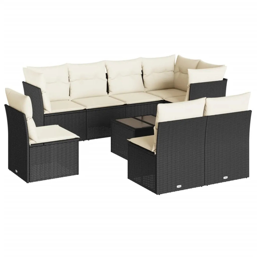 vidaXL 9-tlg. Garten-Sofagarnitur aus Poly-Rattan in Schwarz mit Kissen und Stauraum - Bild 2