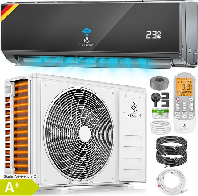 KESSER Split Klimaanlage Set mit WiFi und App-Steuerung, Kühlen A++ und Heizen A+, weiß - Bild 1