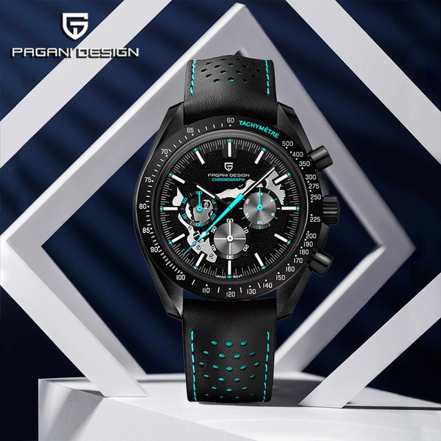 Pagani Design Armbanduhr, Quarz, Edelstahl, Leder, Schwarz, Herren - Bild 1
