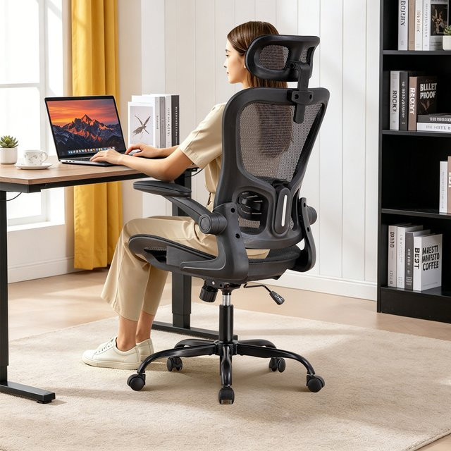 GTPLAYER Ergonomischer Bürostuhl CH90-BLK in Schwarz mit verstellbarer Kopfstütze, Wippfunktion und Mesh-Rückenlehne - Bild 1