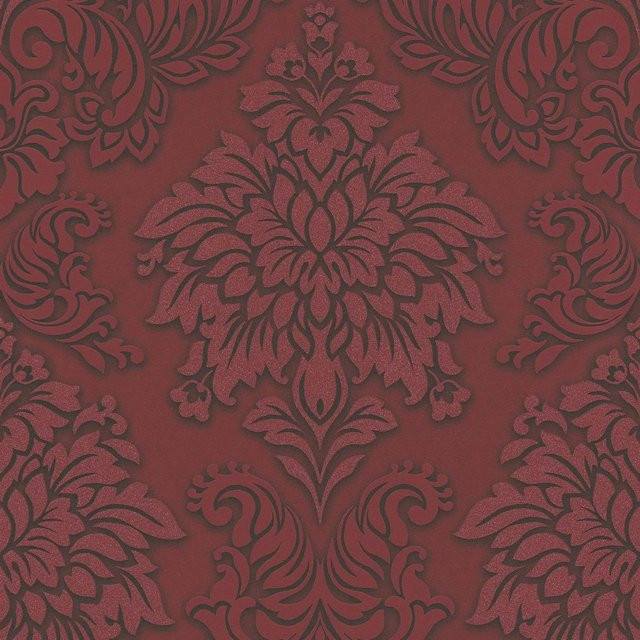 Profhome Barock Tapete Ornament glänzend in Rot Silber Schwarz, Vlies, Breite: 0,53 m, Länge: 10,05 m - Bild 1