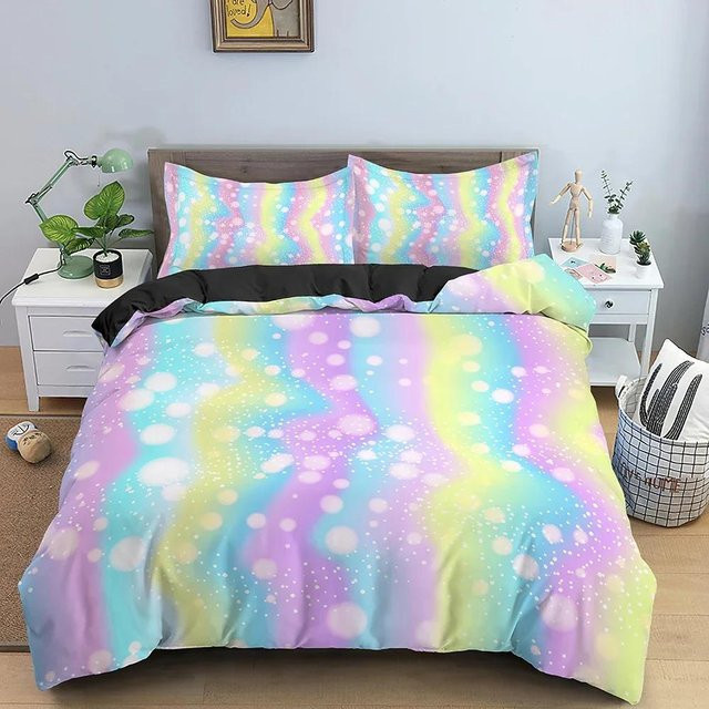 Bettwäscheset Lodestar mit Bettdeckenbezug und Kissenbezug, bunt gestreiftes geometrisches Design, Mikrofaser, B/H: 173 x 218 cm - Bild 1