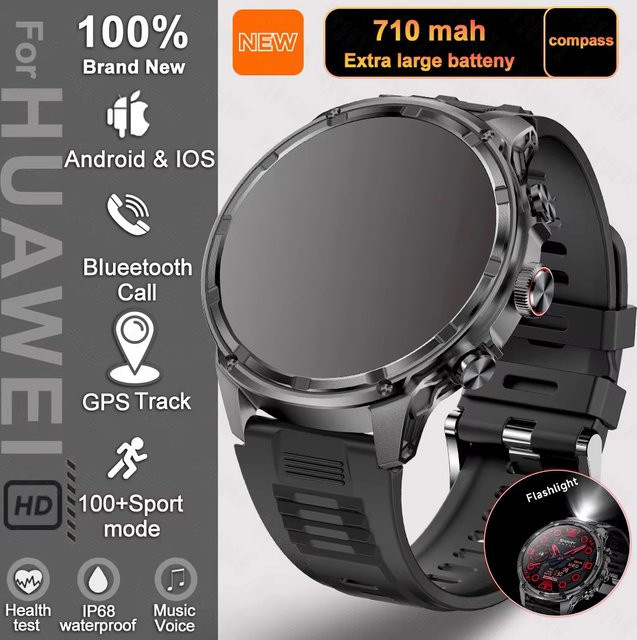 LIGE Smartwatch, GPS, Bluetooth, Silikon, Schwarz, Herren - Bild 1