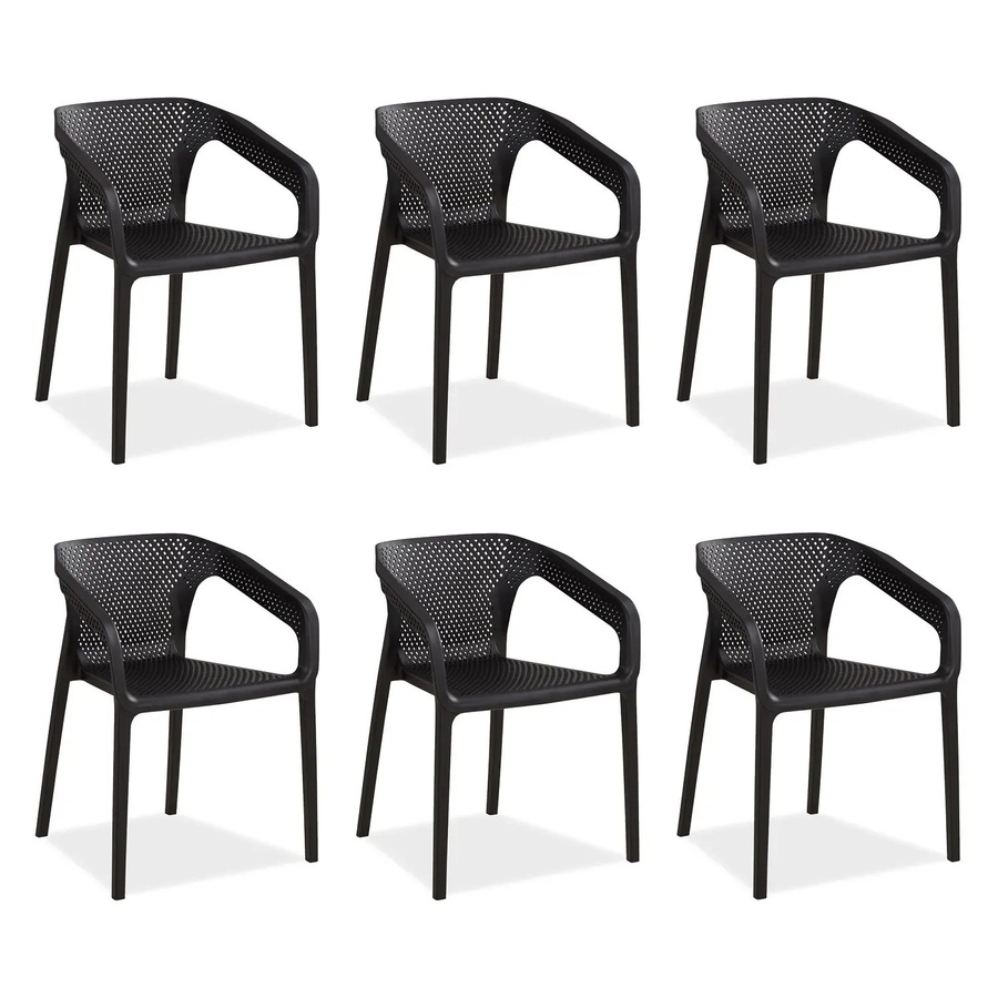 Homestyle4u 6er Set Gartenstühle aus Kunststoff in Schwarz, stapelbar und UV-beständig - Bild 2