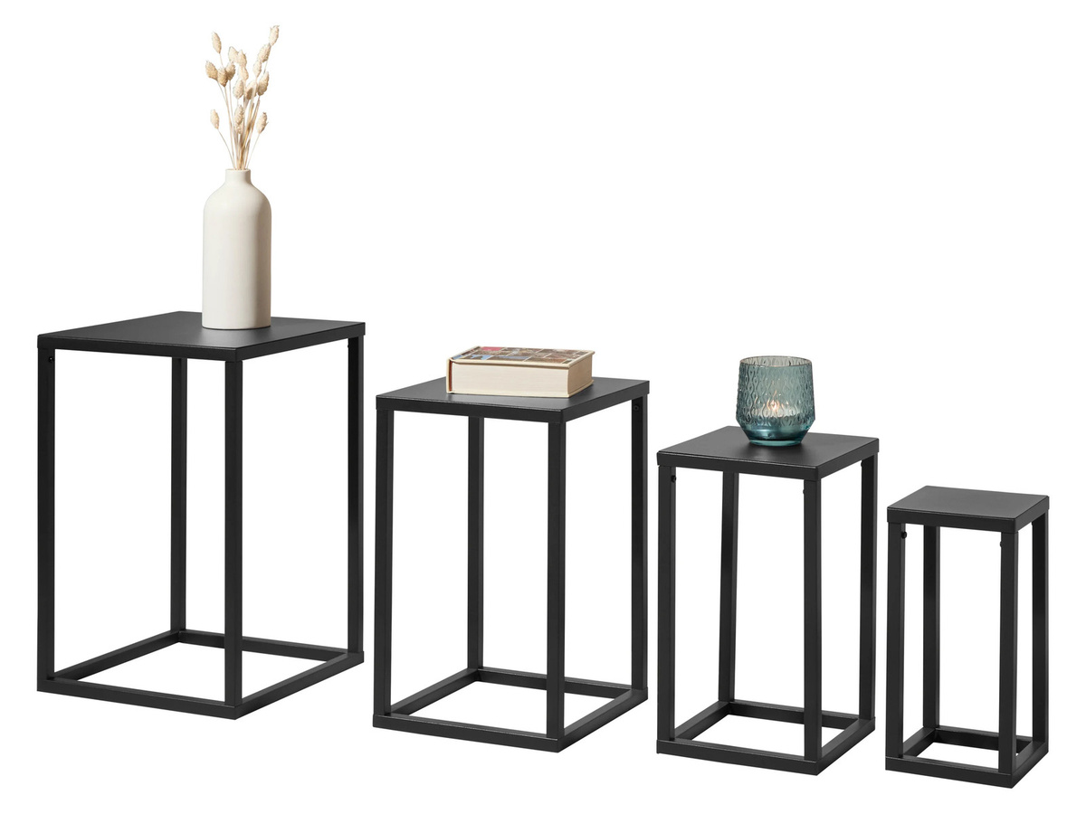 LIVARNO Beistelltisch 4er-Set in Schwarz mit Metallgestell und quadratischen Tischplatten - Bild 2
