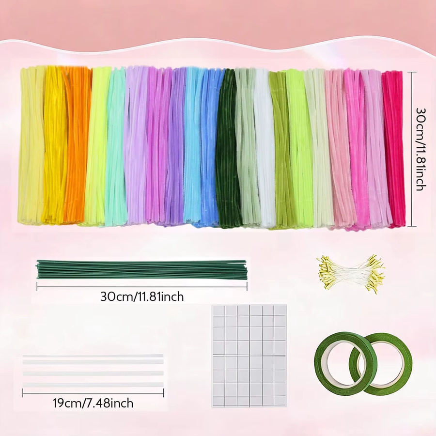 500 Stück Pfeifenreiniger-Blumenset in 20 Farben mit 25 Blumendrahten und Klebeband für Bastelarbeiten, Multicolour - Bild 2
