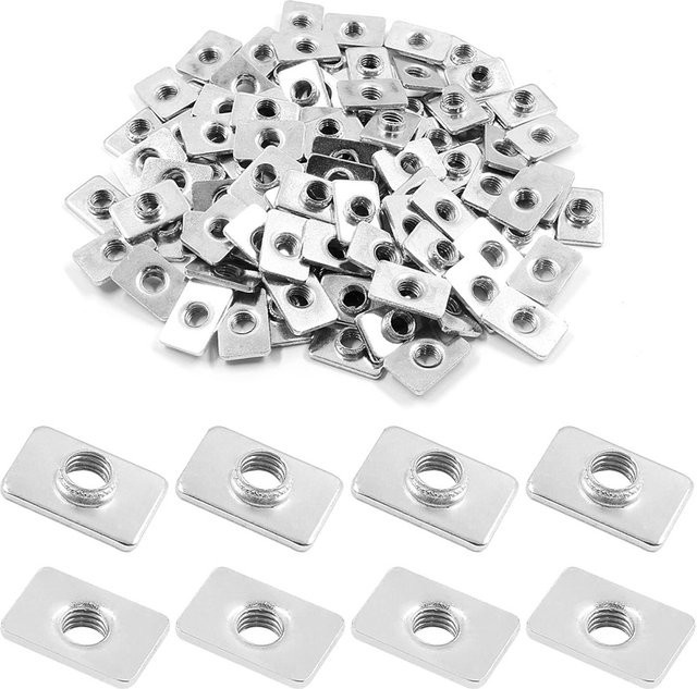 50 Stück flache Schiebe-T-Nut-Muttern SEEJIE in Silber für 2020-Serie Aluminium-Strangpressrahmen, 3D-Drucker und CNC-Fräser - Bild 1
