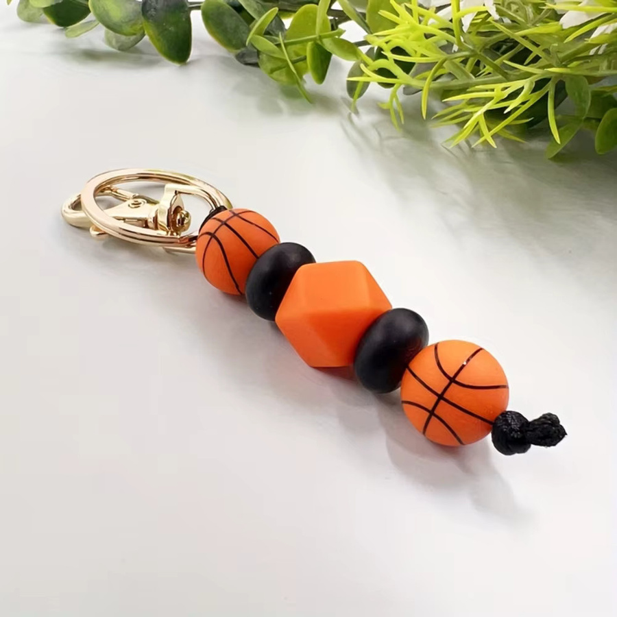 LOFCA Schlüsselanhänger, Basketball Fußball, Silikon und Holzperlen, Bunt, Unisex - Bild 3