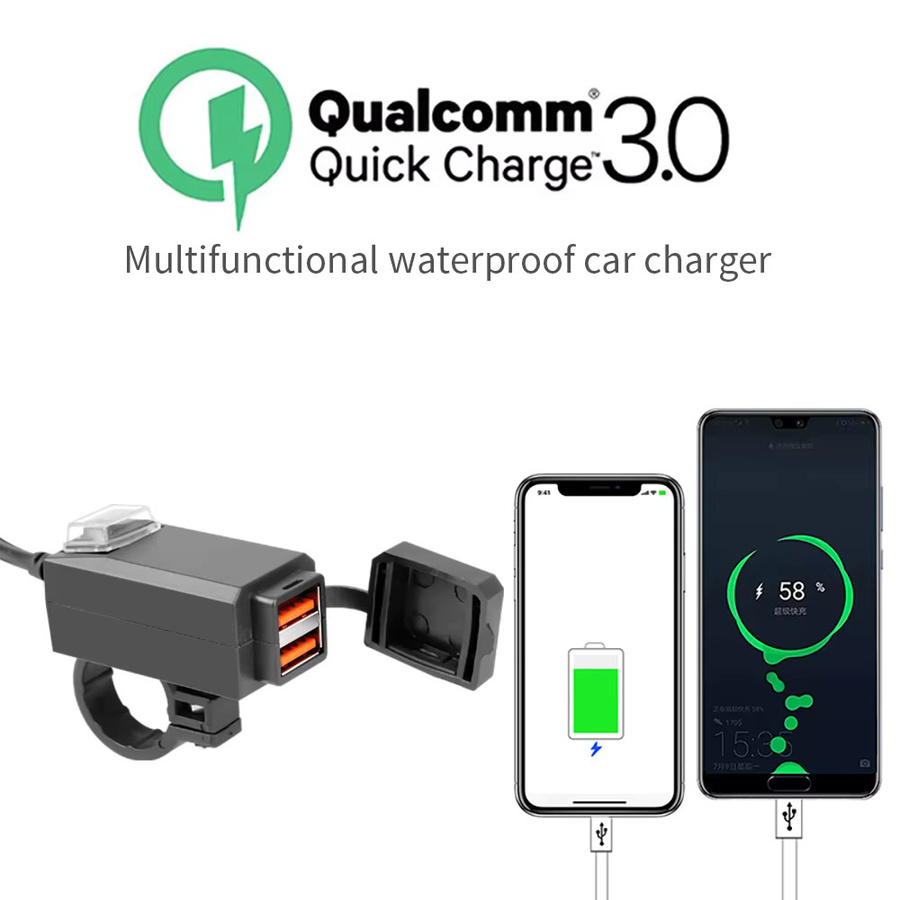 Motorrad-USB-Ladegerät QC3.0 mit USB-C in Schwarz, wasserdichter 12V-Steckdosenadapter mit Ein/Aus-Schalter für schnelles Laden am Lenker - Bild 3