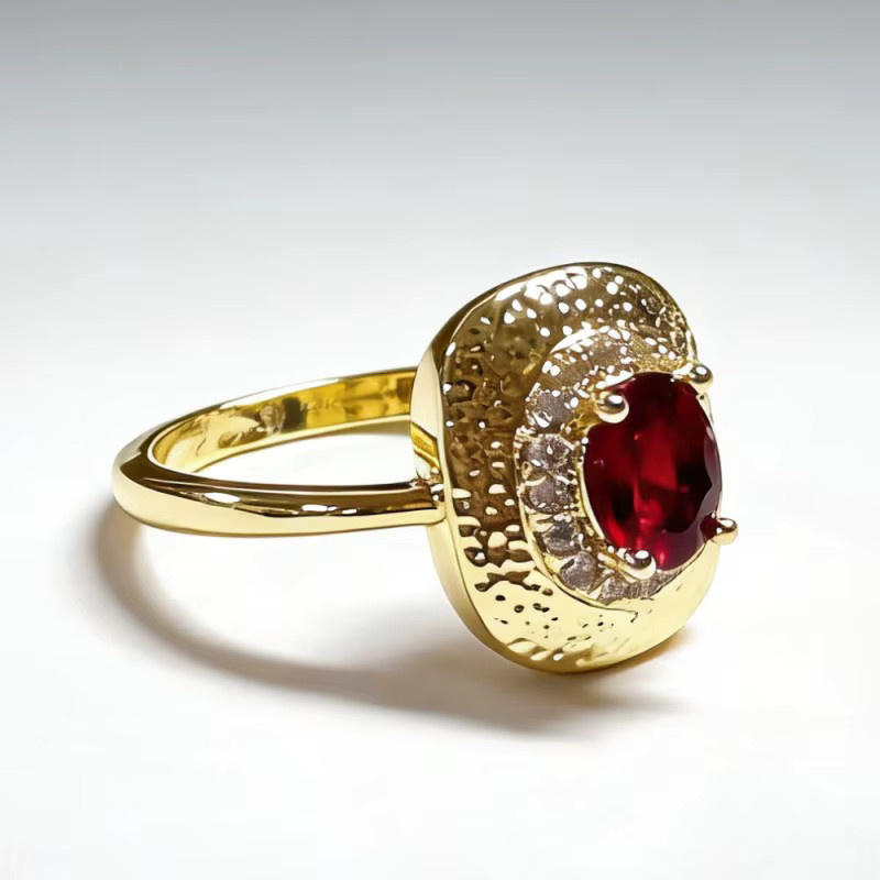 Huitan Ehering, roter Zirkonia, Gold, Damen - Bild 2