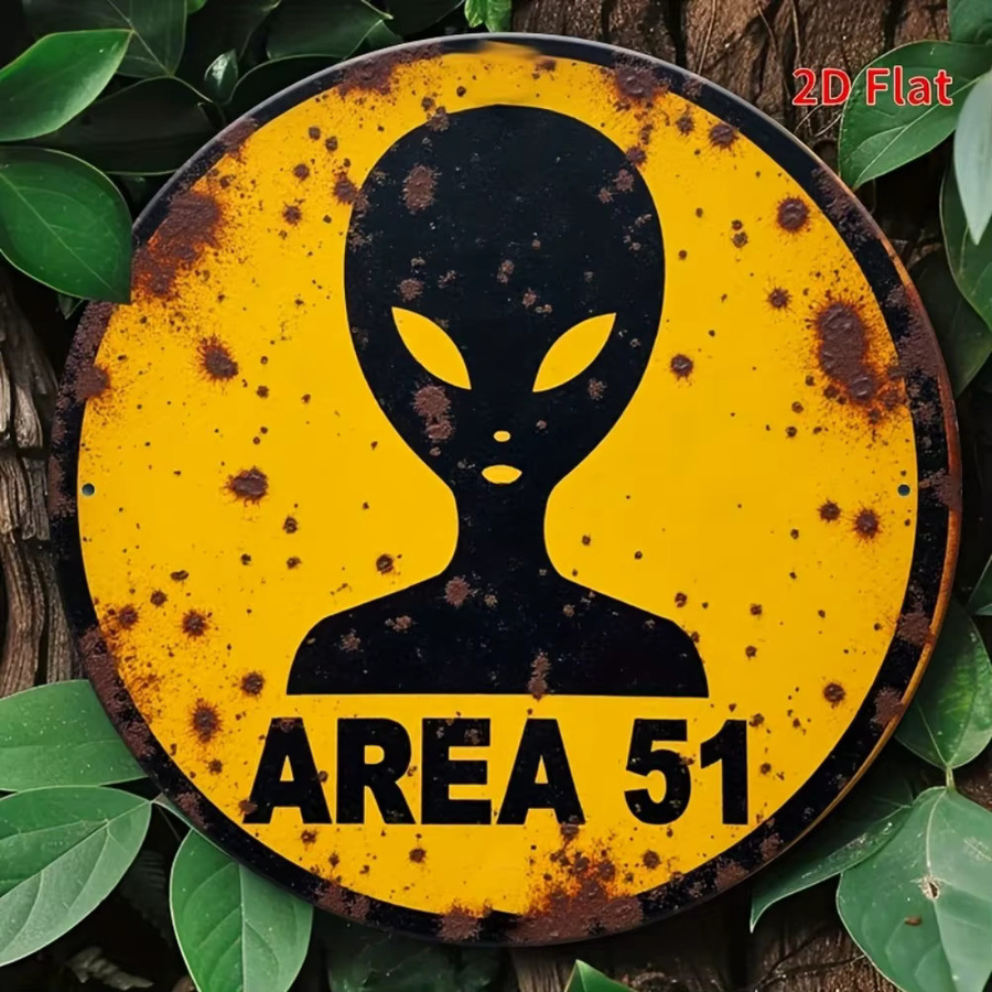 CIFBUY Area 51 Alien Retro Metallschild, Vintage UFO Außerirdische Dekoration, Gelb/Schwarz, Durchmesser: 20 cm - Bild 5