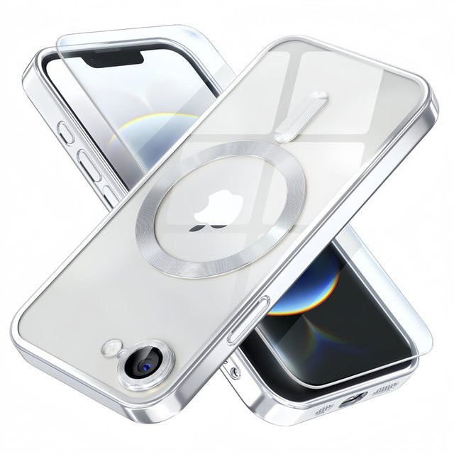 Luxuriöses Magnetisches Titan-Gehäuse für Apple iPhone 17e und 16e mit Displayschutzfolie und Kameraabdeckung in Silber oder Transparent - Bild 1
