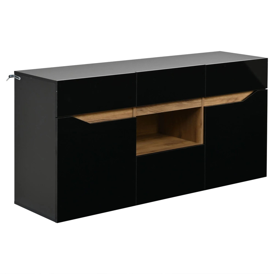 okwish Sideboard mit 4 Schubladen und LED-Beleuchtung in Schwarz, modernes Design für dein Wohnzimmer, B/T/H: 140 x 70 x 40 cm - Bild 2