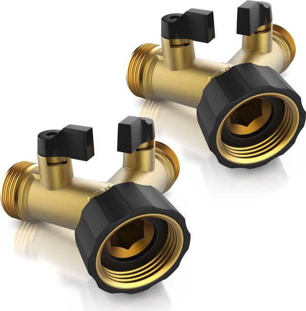 Brandson 2er Set Y-Verteiler Wasserventil 2 Wege für 3/4 Zoll Wasserhahn in Gold - Bild 1