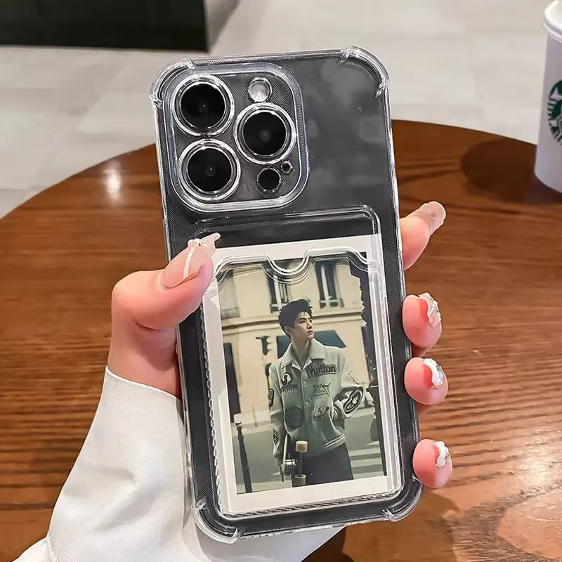 Transparente Silikon Schutzhülle mit Kartensteckplatz für iPhone 16, 15, 14, 13, 12, 11 Pro Max Plus – Stoßfeste Brieftaschen-Hülle - Bild 3