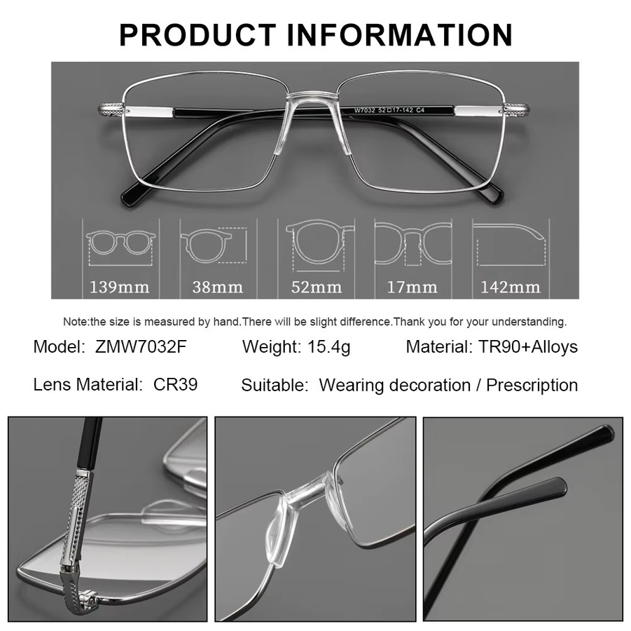 CLLOIO Korrektionsbrille, quadratisch, Vollrand, Metall, silber, Herren - Bild 3
