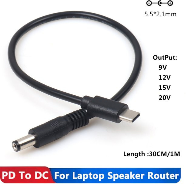 LANO USB-C auf DC Stromversorgungsverlängerungskabel mit PD-Unterstützung, 5,5 x 2,1 mm, Schwarz - Bild 1
