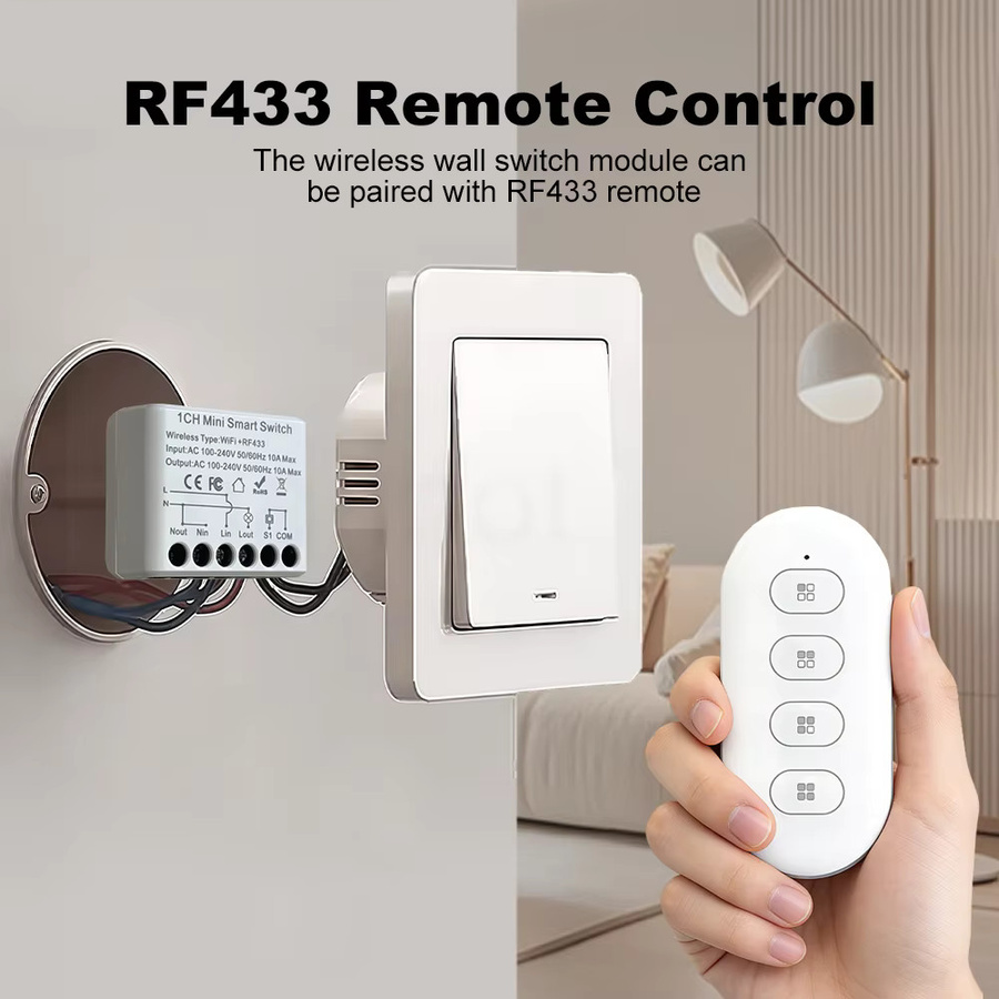 MANHOT Smart Switch Mini DIY Schaltmodul mit WiFi und RF433, 2-Wege Smart Relais zur Automatisierung, kompatibel mit Tuya und Google Home, Weiß - Bild 2