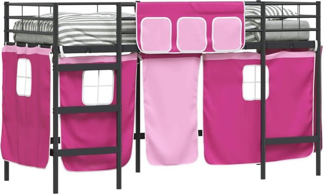vidaXL Kinder Loft Bettgestell aus Metall mit Vorhängen in Schwarz und Pink - Bild 1