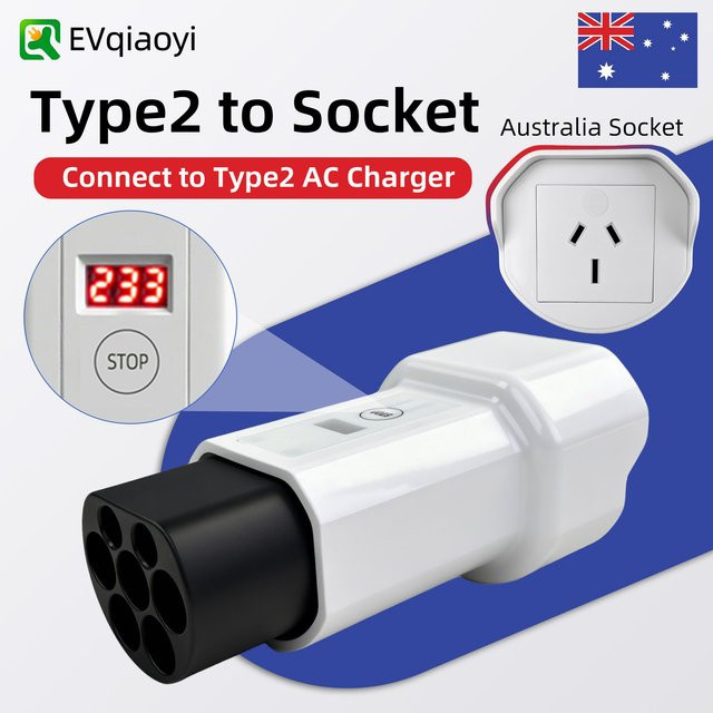 EVqiaoyi Typ2 auf Australien Steckdose EV-Adapter Entladestecker mit Power-Off-Taste in Weiß - Bild 1