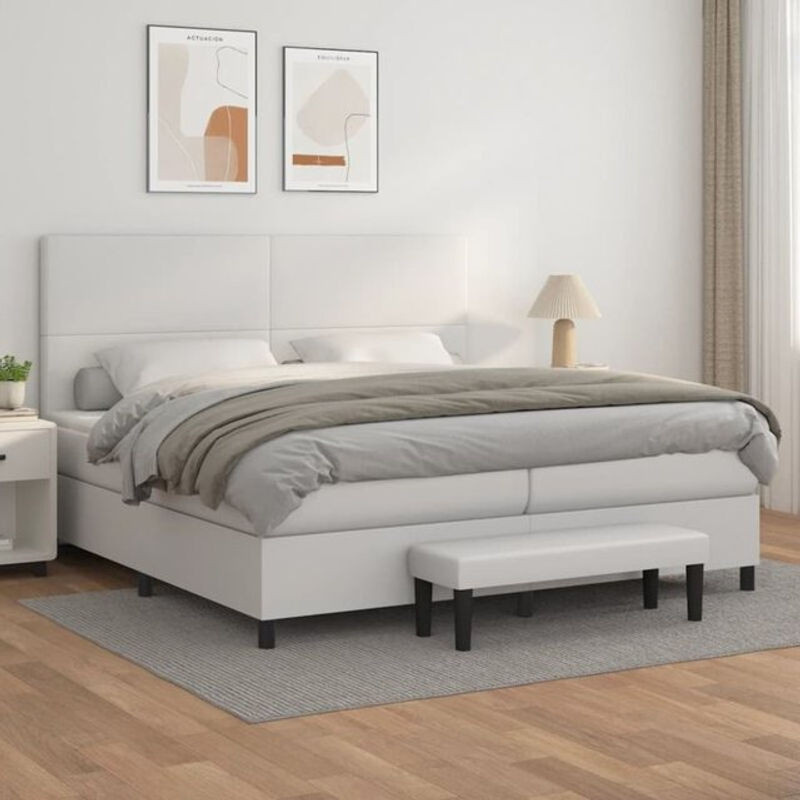 Vidaxl Boxspringbett mit Matratze in Weiß aus Kunstleder im modernen Polsterdesign B/T/H: 200 x 200 x 118 cm - Bild 1
