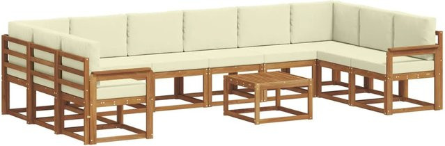 vidaXL Outdoor-Sofagarnitur aus Akazienholz mit 11-teiligem Set und Kissen in Natur und Creme - Bild 1
