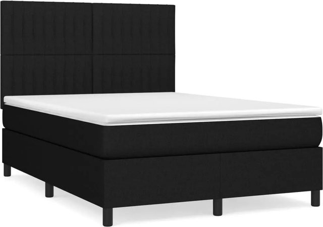 vidaXL Boxspringbett Hybrid mit Matratze und Taschenfederkern in Schwarz, B/T: 140 x 190 cm - Bild 1