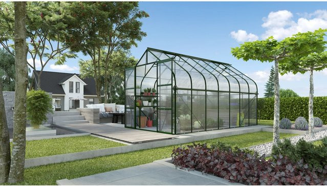 Vitavia Gewächshaus Diana 11500 HKP Smaragd mit Polycarbonat-Platten, Doppelschiebetür, Dachfenster, Regenrinnen und Fundamentrahmen, B/T/H: 11,25 x 2,54 x 2,54 m - Bild 1
