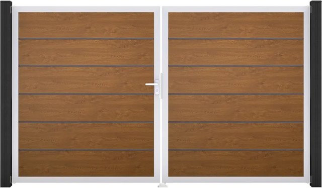 GroJa Doppel-Tor Basicline Premium in Golden Oak, 2-flügelig, B: 306 cm x H: 180 cm, DIN Links - Bild 1