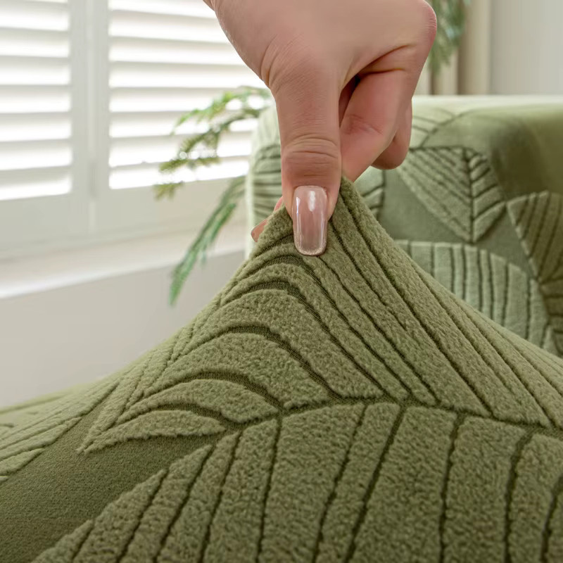 S-EMIGA Sofabezug aus dickem Jacquard-Plüsch für Ecksofas und L-Form Sofas, einfarbig in Pink oder Grün - Bild 5