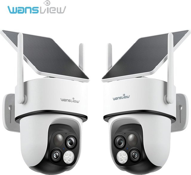 Wansview Dual-Objektiv 2K Solar-Überwachungskamera für den Außenbereich, kabellose WLAN PTZ Akku-Kamera mit PIR-Bewegungserkennung, Farb-Nachtsicht, Zwei-Wege-Audio und IP65 wasserdicht, Weiß - Bild 1