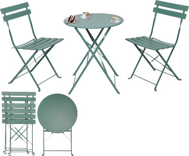 Albatros Bistroset 3-teilig Grün – Modernes Gartenmöbel-Set aus Metall mit rundem Tisch und 2 klappbaren Stühlen für Balkon und Außenbereich - Bild 1
