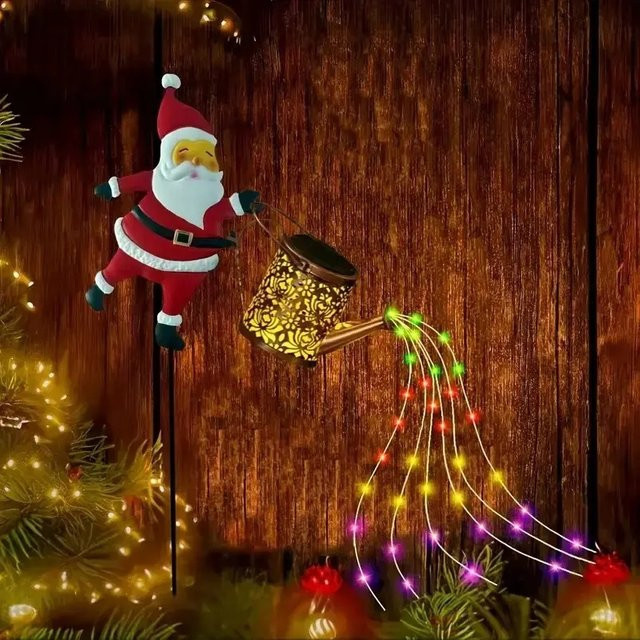 Solarbetriebene Weihnachtsdekoration Santa Wasserkocher mit bunten Lichtern für Garten und Hof in Weiß und Multicolour - Bild 1