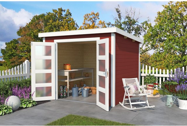Lasita Holz-Gartenhaus Zambezi 4 mit Flachdach aus Fichtenholz in Schwedenrot, B/H/T: 270 x 210,9 x 274,7 cm - Bild 1