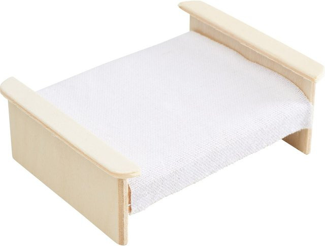 HobbyFun Miniatur Bett in Beige aus Holz und Polyester - Bild 1