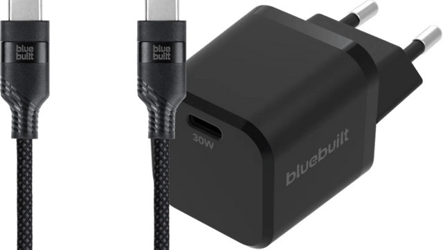 BlueBuilt Power-Delivery-Ladegerät 30 W mit 1,5 m USB-C-Nylonkabel in Schwarz - Bild 1