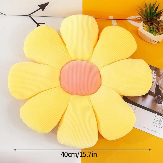 Dekoratives Blumen-Sitzkissen in Gelb aus Plüsch und Baumwolle - Bild 1