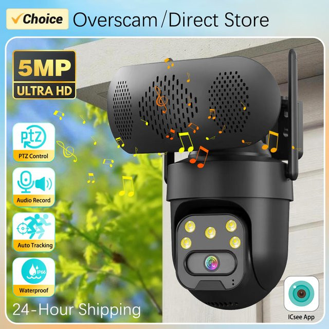 Overscam 5MP WLAN PTZ Sicherheitskamera mit 360 Grad Kamera, Bluetooth-Lautsprecher und Zwei-Wege-Audio in Weiß - Bild 1