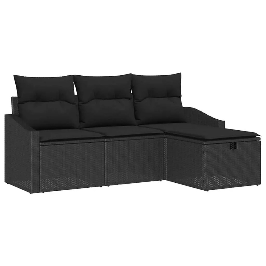 vidaXL Garten-Sofa-Set aus Polyrattan in Schwarz, 4-teilige L-Form Lounge-Garnitur mit Ottoman und Kissen für Terrasse und Garten - Bild 2