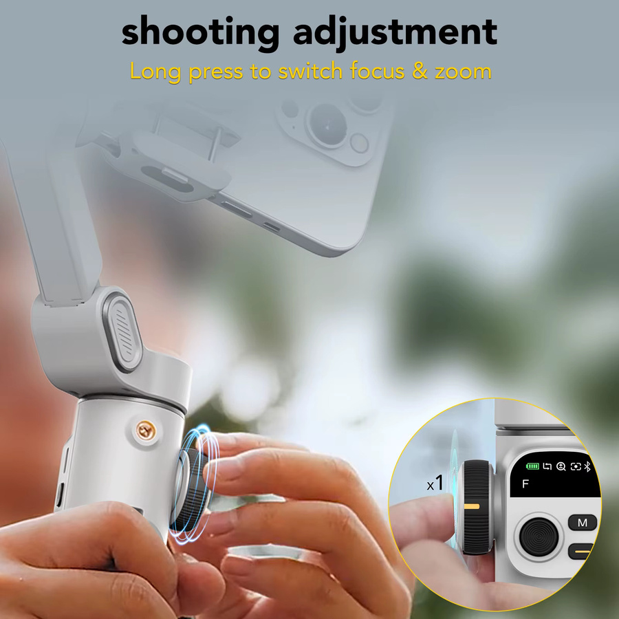 AOCHUAN Smart X2 Smartphone 3-Achsen-Gimbal-Stabilisator mit integrierter Verlängerungsstange und LED-Display in Weiß für iPhone und Android-Handys - Bild 4