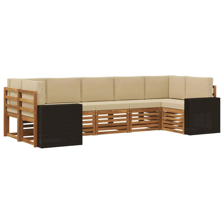 vidaXL Ecksofa Set in L-Form aus Akazienholz und Polyester in Natur-Beige mit 7 Kissen und Armlehnen - Bild 2