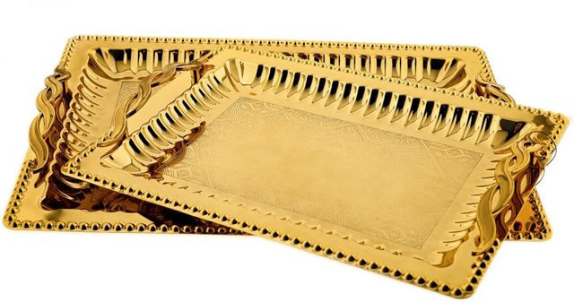 Almina Serviertablett aus Edelstahl in Gold, 2er Set, rechteckig - Bild 1