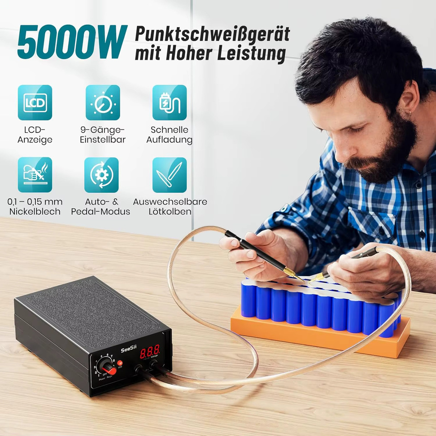 SEESII 8000 W 2-in-1 Punktschweißgerät für Batterien mit Pedal und 9 einstellbaren Gängen inklusive Nickelblech - Bild 2