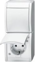 Busch-Jaeger Kombination aus Wechselschalter und CEE 7/3 Steckdose mit Wippe und Taste in Weiß IP44 2601/6/20 EW-54 - Bild 1