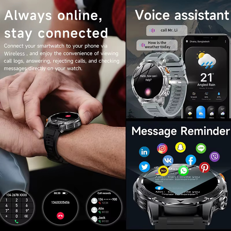 LIGE Smartwatch, 1,7 Zoll, Silikon, Schwarz, Herren - Bild 3