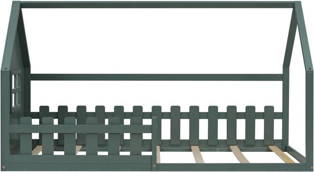 KOMHTOM Kinderbett Hausleiste aus Kiefer und MDF in Grün, B/T/H: 90 x 200 x 140 cm - Bild 1